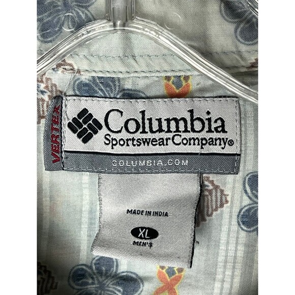 Columbia Mens Shirt  Button up geometric Print  Blue Vertex Short Sleeve XL - Picture 7 of 8